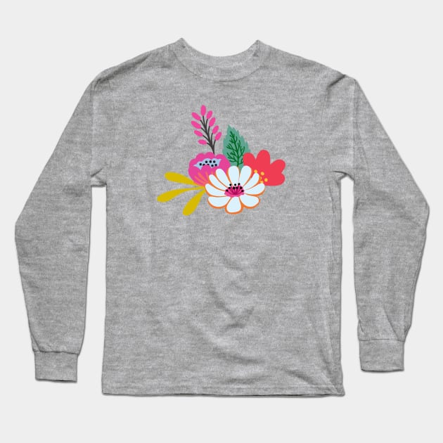 Bright boho hand drawn flowers Long Sleeve T-Shirt by Jennifer Ladd